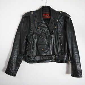 Hot Leathers Vintage Motorcycle Riding Jacket Women L Black Crop Lace Up Moto